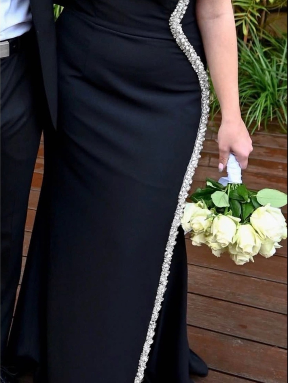 Elegant Black Evening Gown with Crystal Trim